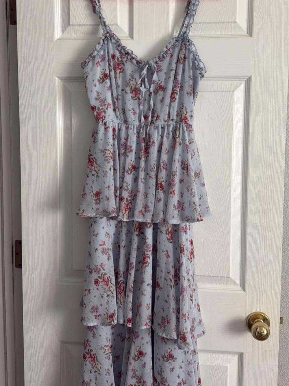 Altar'd State Light Blue Floral Tiered Maxi Dress